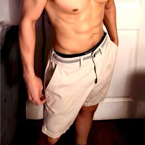 Express Men's Flat Front Shorts - Cream